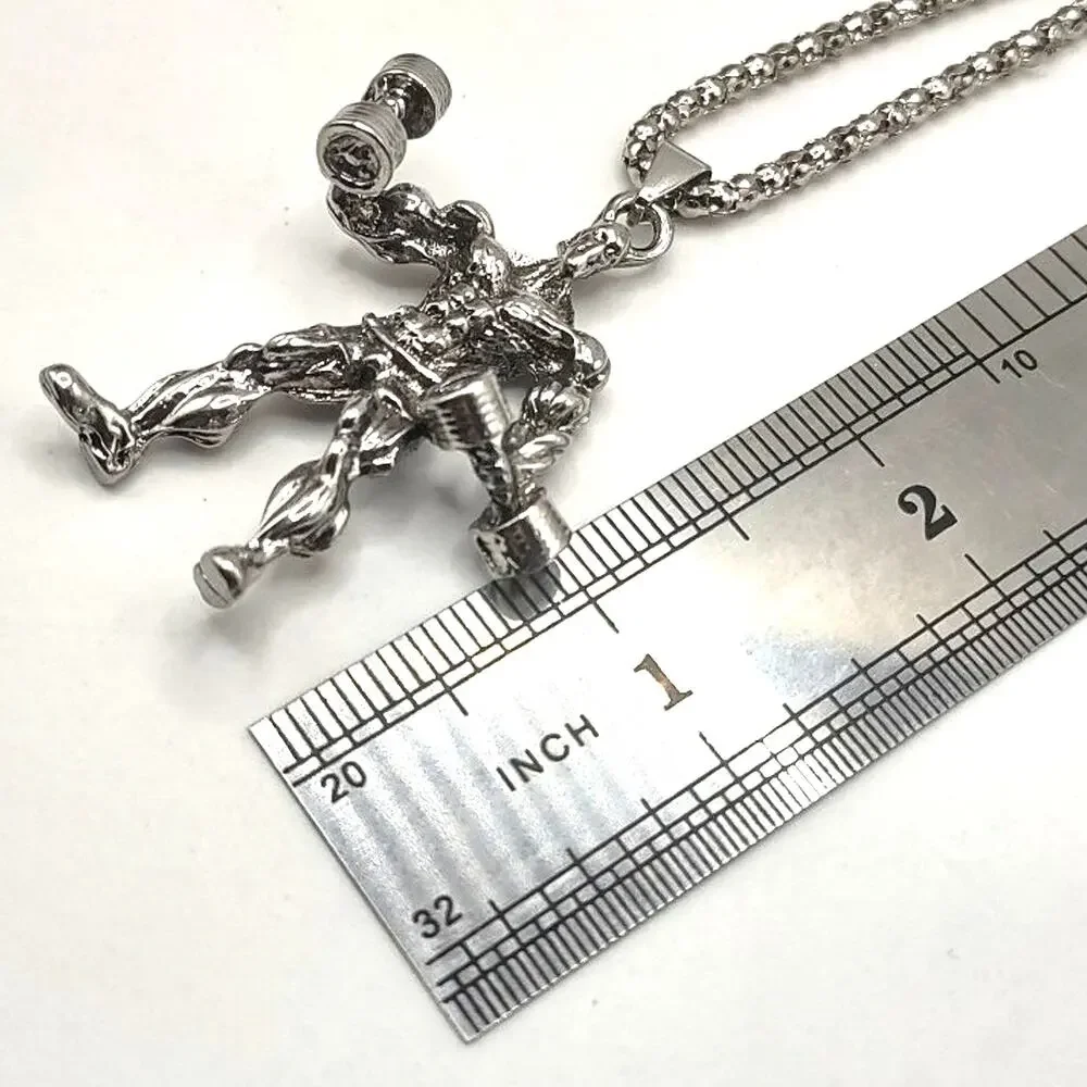 Stainless Bodybuilder Necklace Fitness Dumbbell Gym Bro Weightlifter Fashion NEW